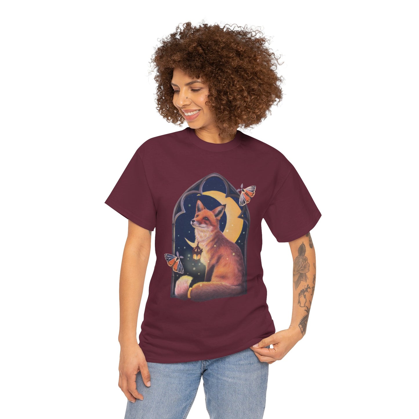 Midnight Guardian Fox Unisex Cotton T-shirt