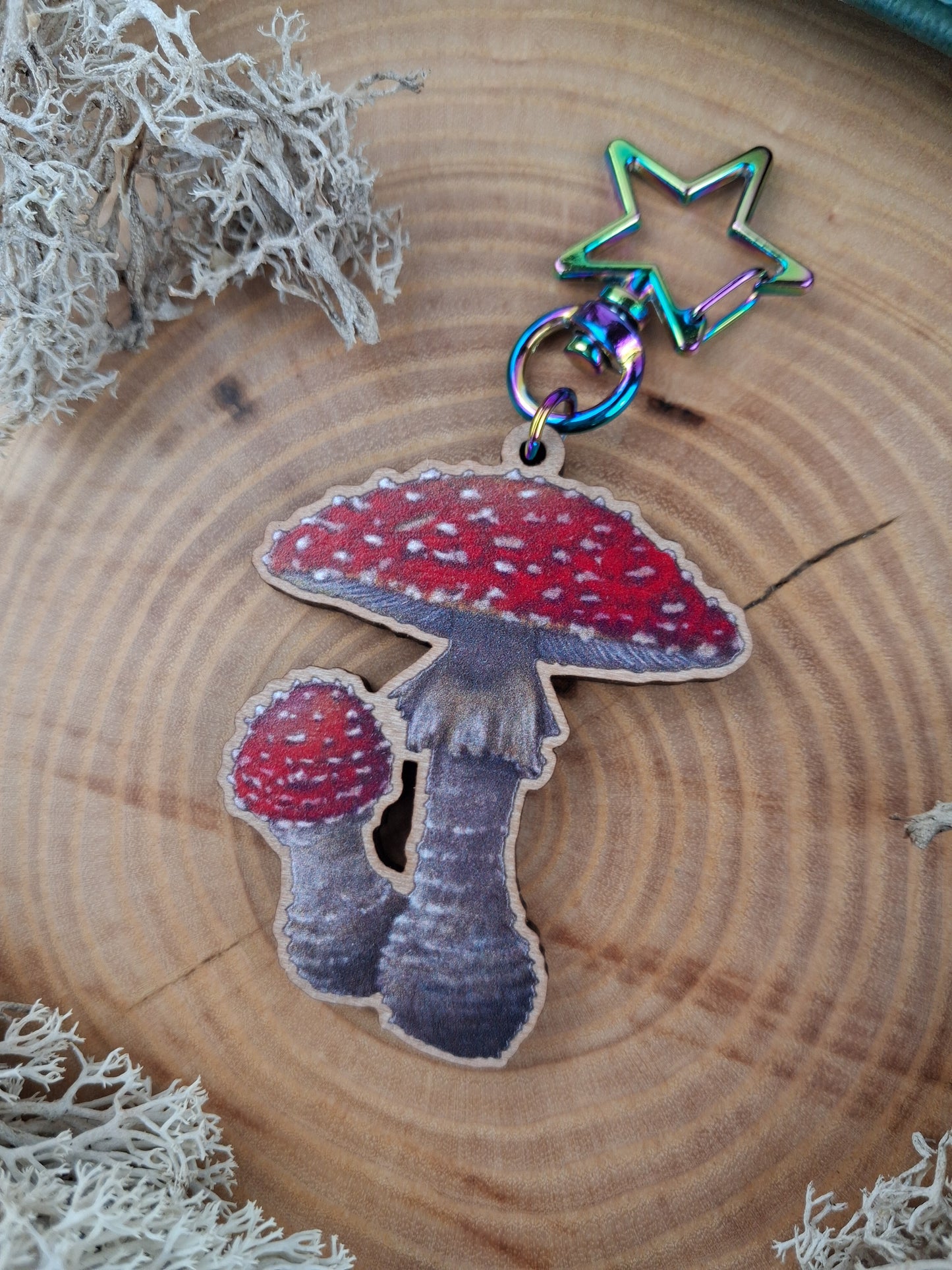 Mushroom Wooden Keychain
