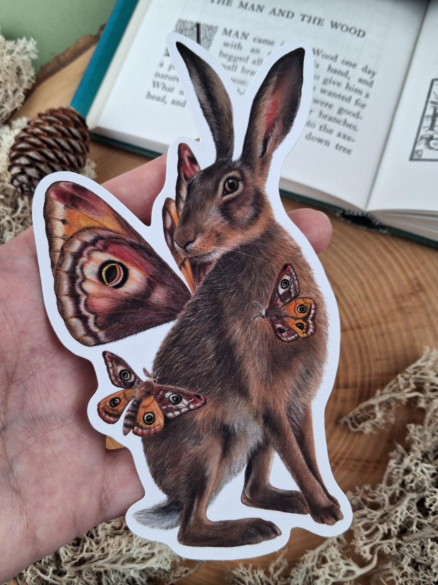 Hare with Moths Sticker