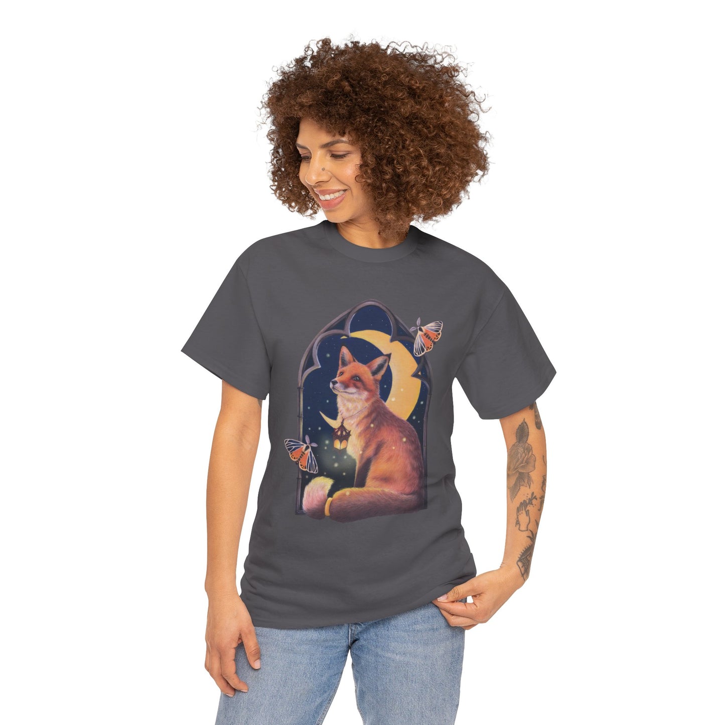 Midnight Guardian Fox Unisex Cotton T-shirt