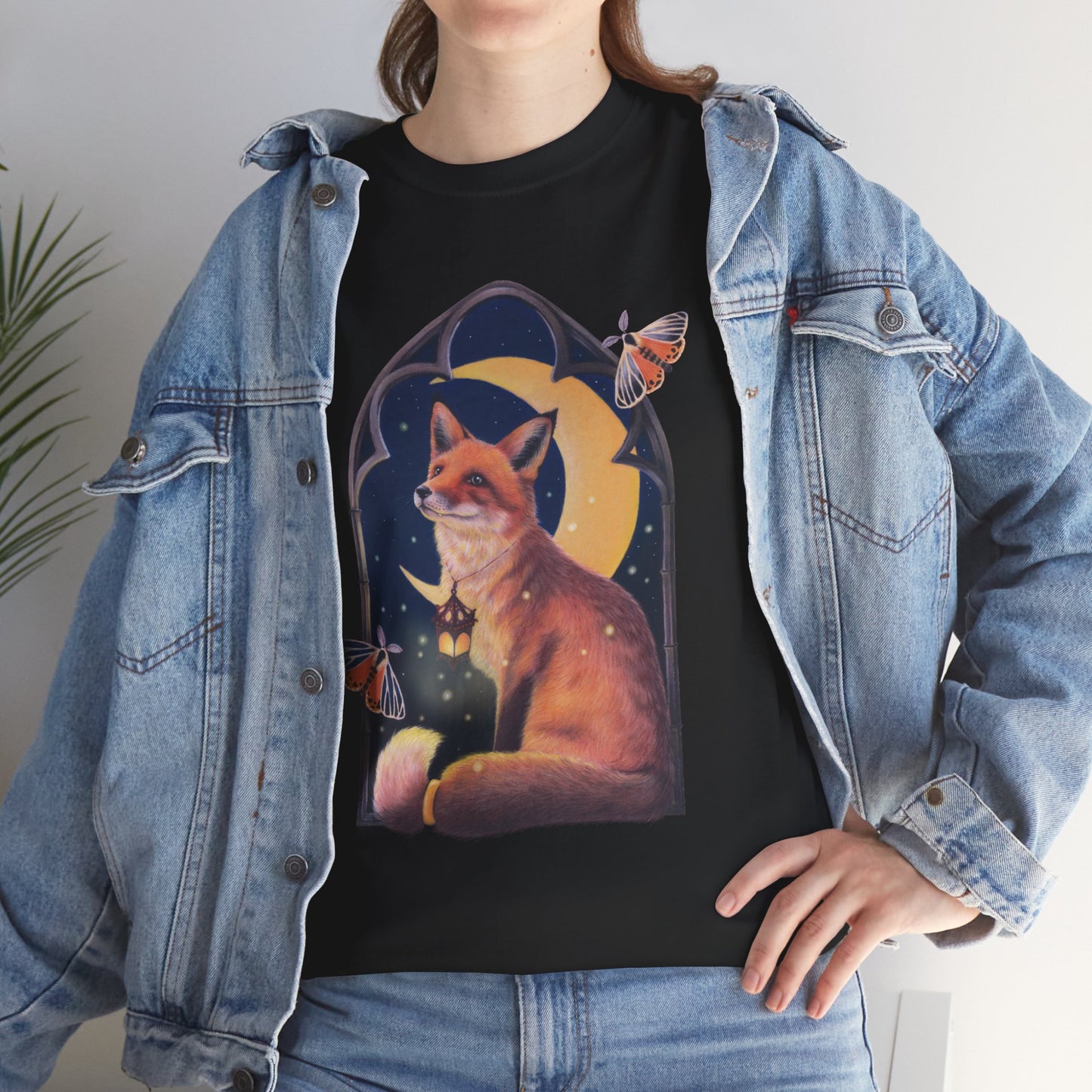 Midnight Guardian Fox Unisex Cotton T-shirt
