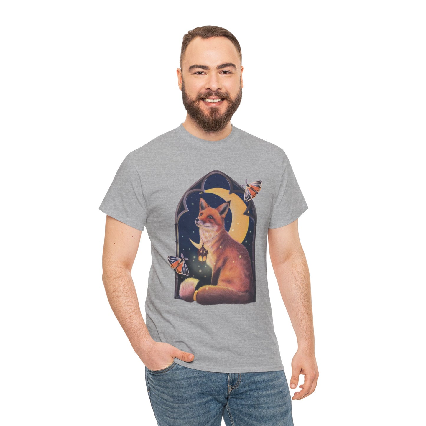 Midnight Guardian Fox Unisex Cotton T-shirt