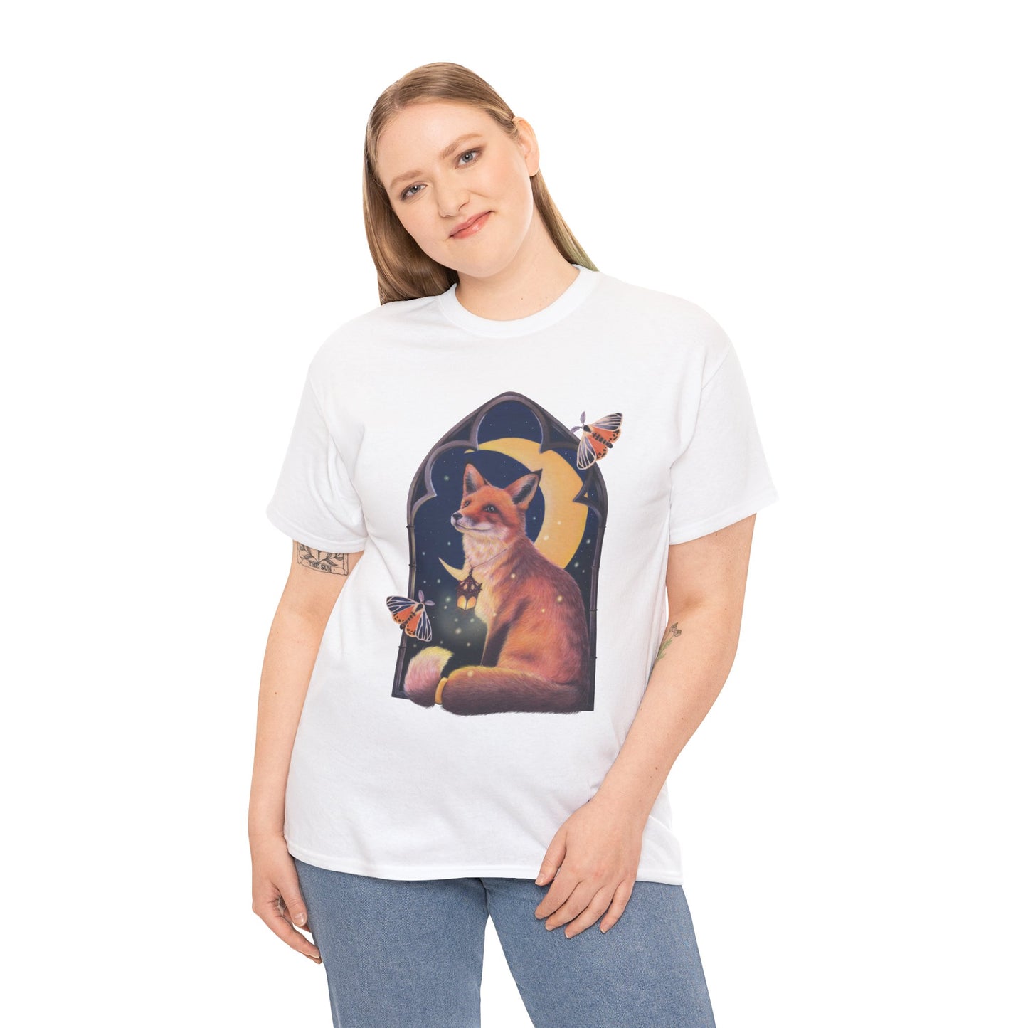 Midnight Guardian Fox Unisex Cotton T-shirt