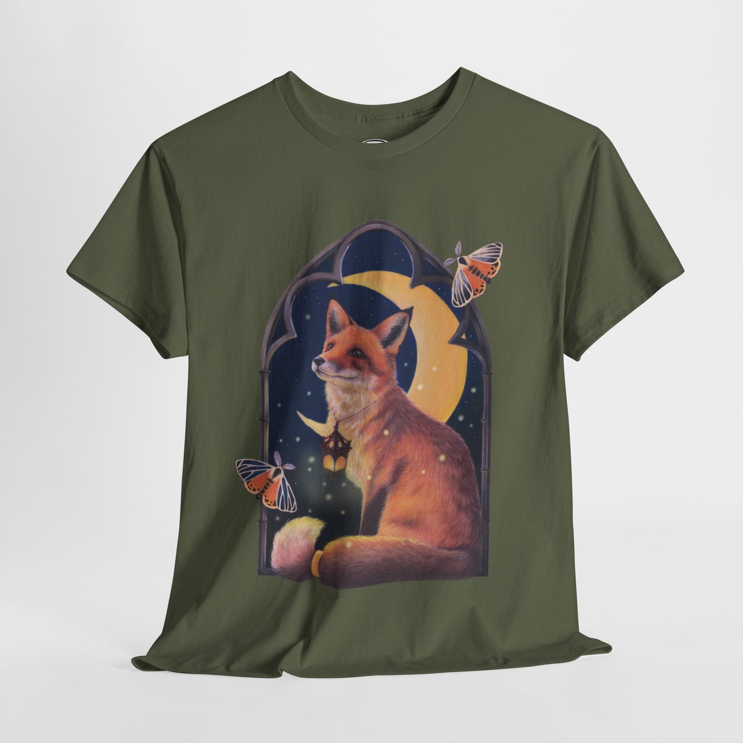 Midnight Guardian Fox Unisex Cotton T-shirt