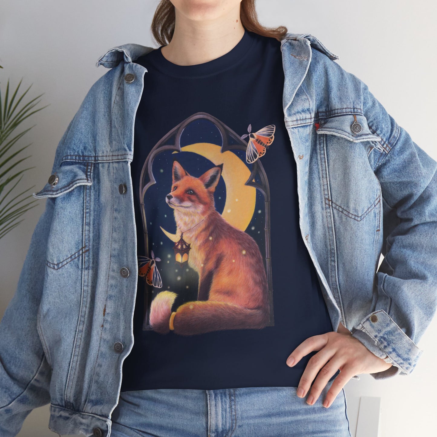 Midnight Guardian Fox Unisex Cotton T-shirt