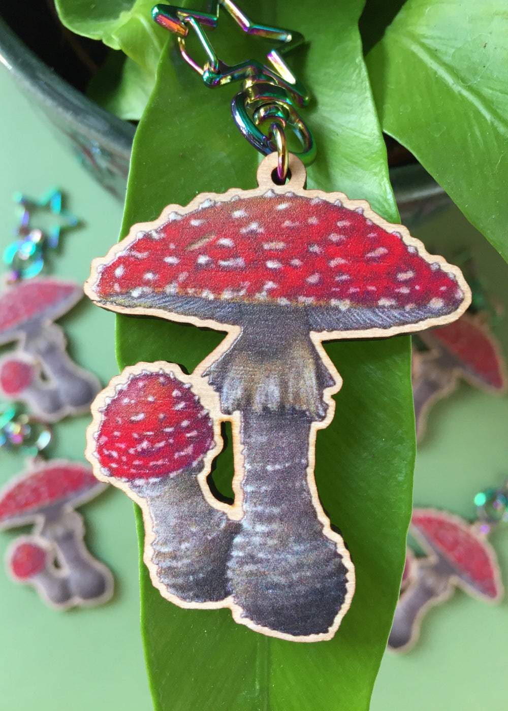 Mushroom Wooden Keychain