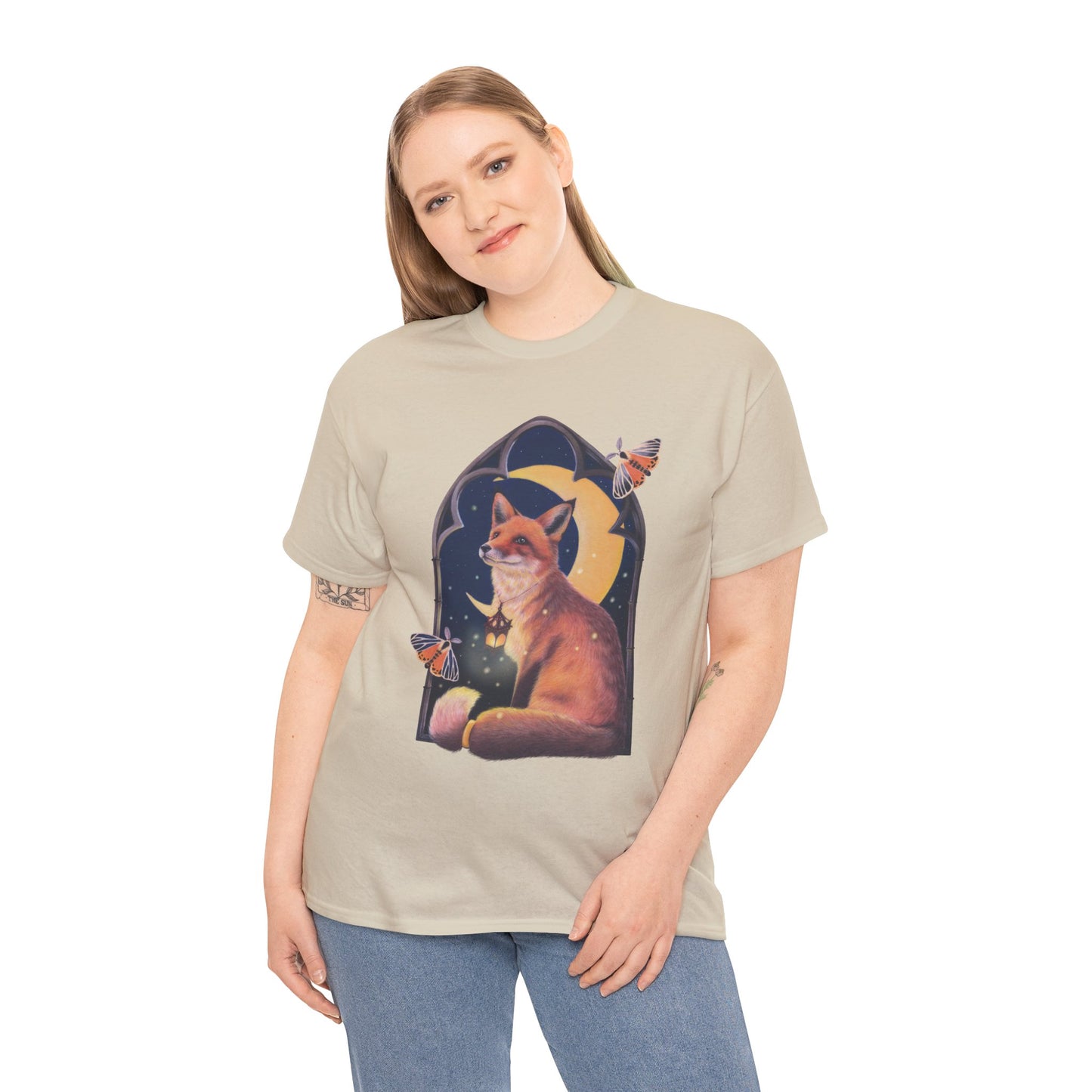Midnight Guardian Fox Unisex Cotton T-shirt