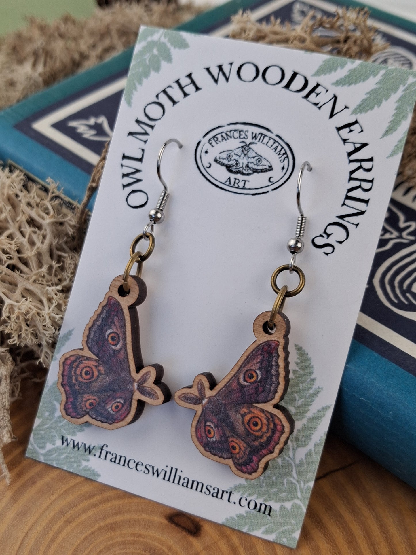 Owl Moth Wooden Earrings