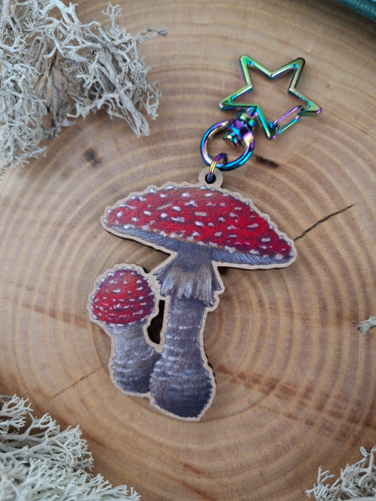 Mushroom Wooden Keychain