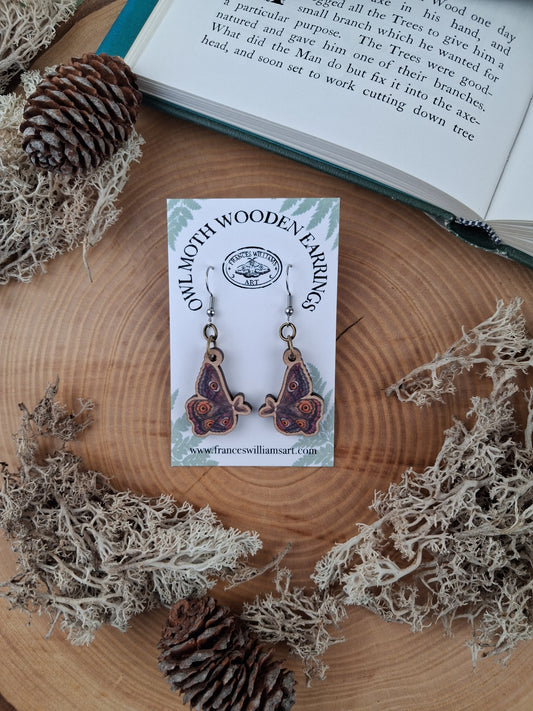 Owl Moth Wooden Earrings