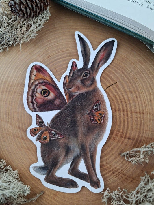 Hare with Moths Sticker