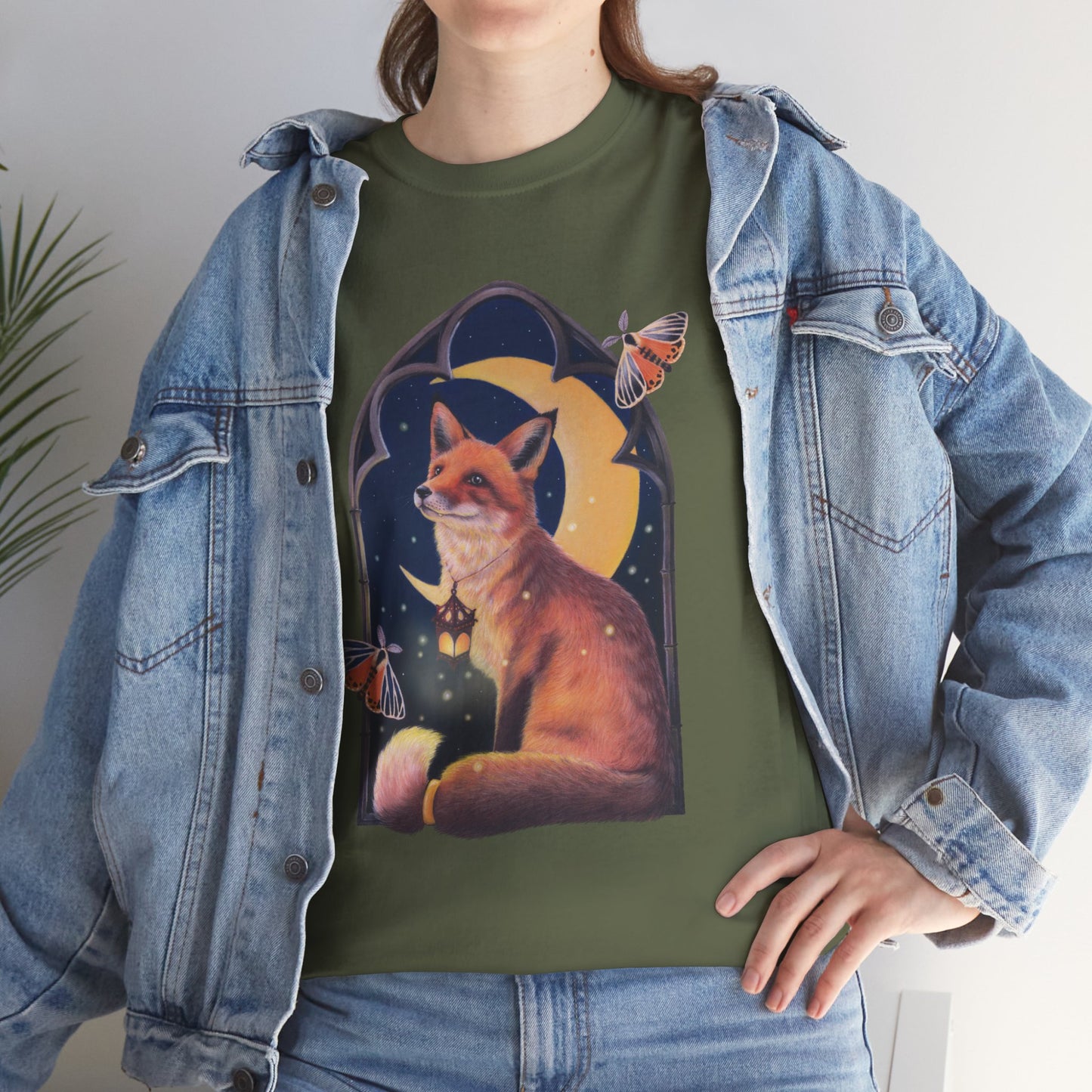 Midnight Guardian Fox Unisex Cotton T-shirt