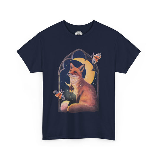Midnight Guardian Fox Unisex Cotton T-shirt