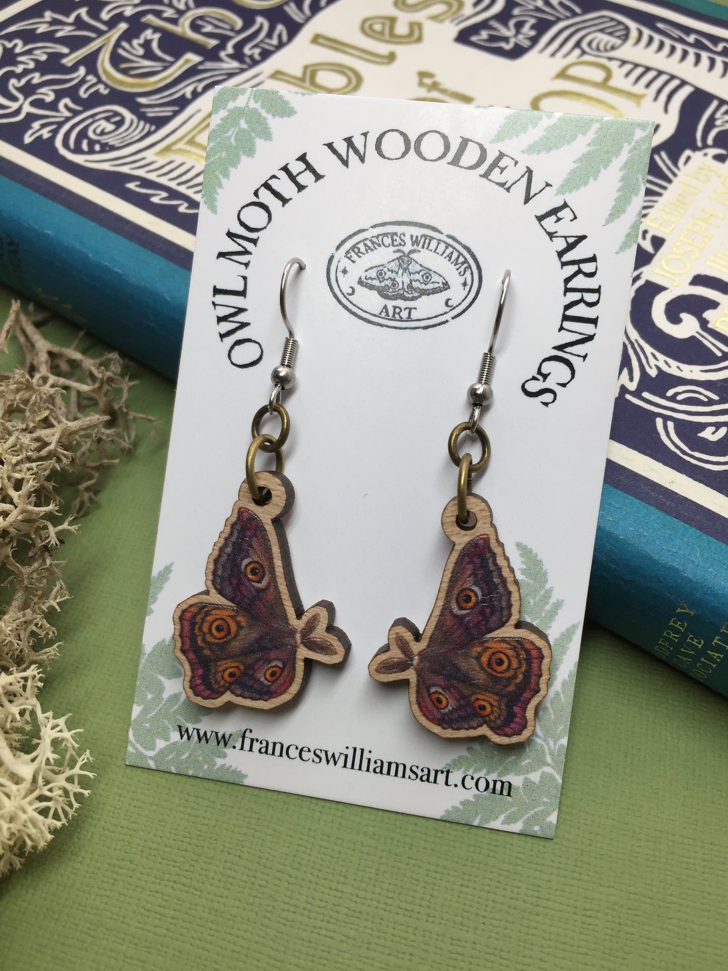 Owl Moth Wooden Earrings