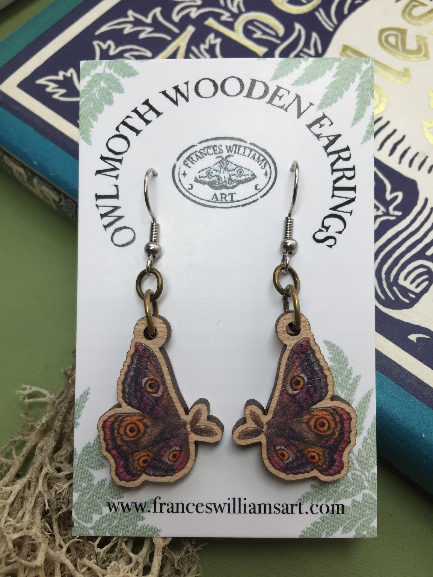 Owl Moth Wooden Earrings